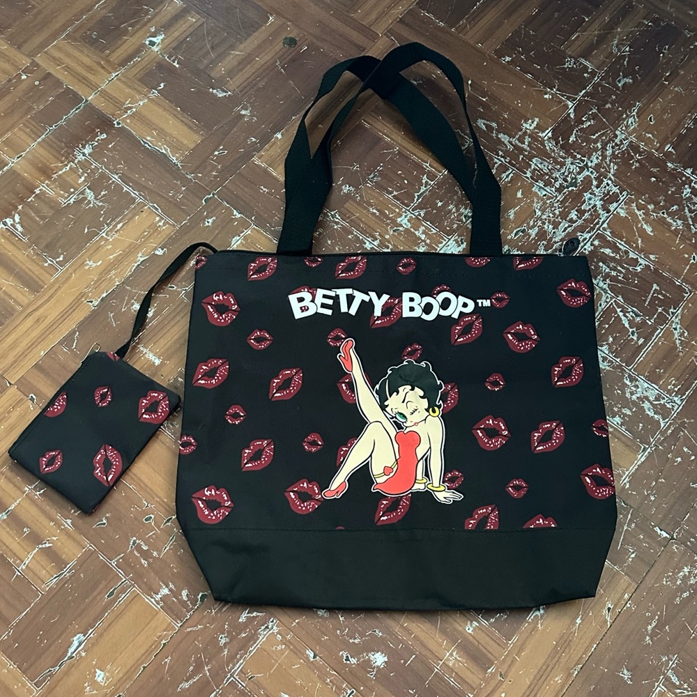 NWOT vintage Betty Boop Black Tote with Red Lips Design - Picture 2 of 12